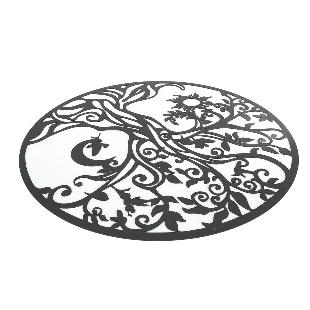 Tree of Life Wall Art 11.8in Round Decorative Metal Wall Plaque for Living Room Bedroom Indoor Outdoor Black