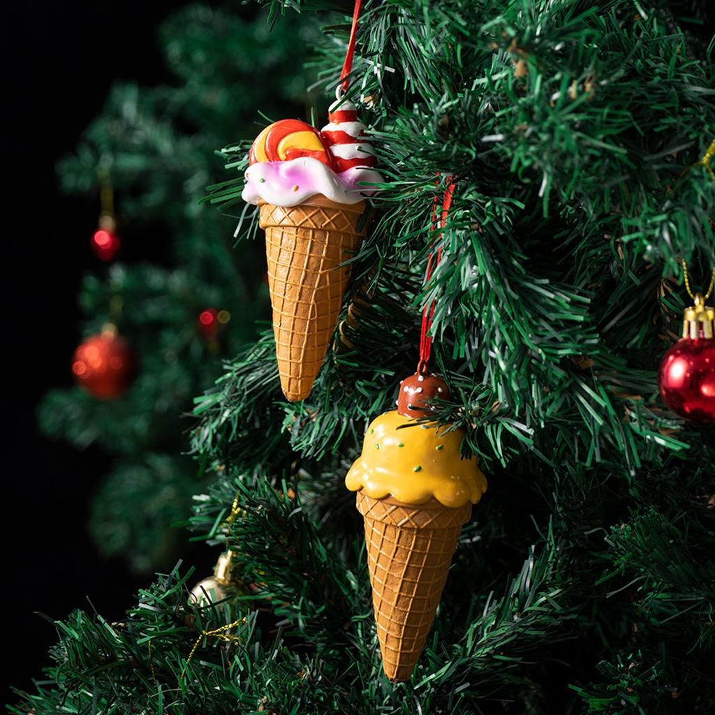 Cute Ice Cream Cone Christmas Hanging Ornaments Miniature Figurine Xmas Tree Pendant for Girls Women Home Party Xmas Tree Decor