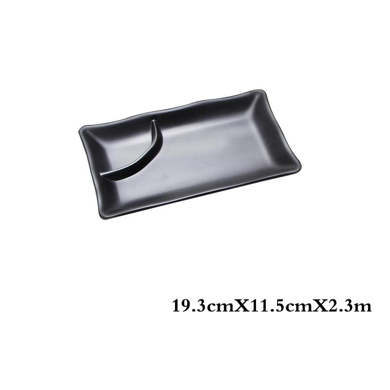 1Pcs Black Melamine Food Grade Plastic Soy Sauce  Pot Bar Tableware Seasoning Sauce Chili Double Grid Sauce Dish Snack Plate