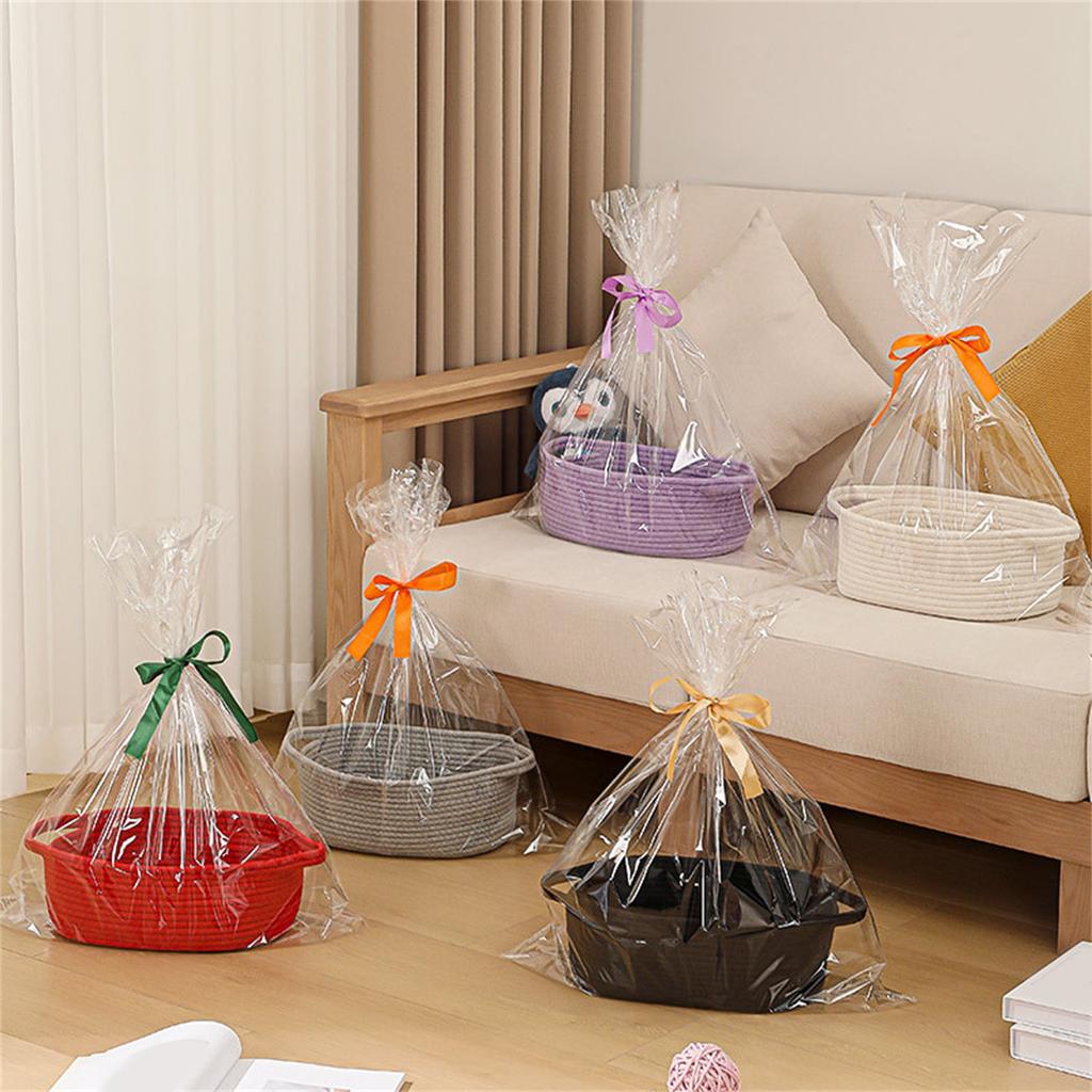 Spacious Woven Storage Basket With Durable Cotton Rope And Elegant Handle Woven Storage Holder For Home Organization