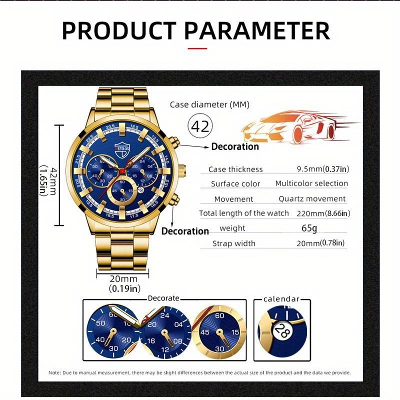 DEYROS Fashion Men's Watches Casual Business Men's Calendar Quartz Watches Men's Stainless Steel Strap Wristwatch