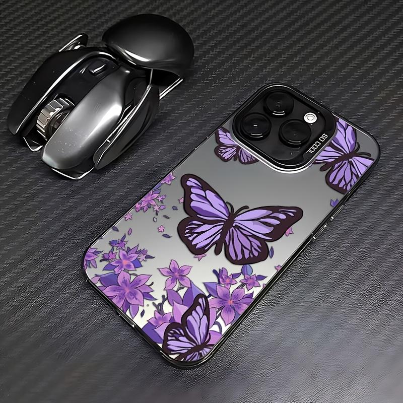 Flower purple butterfly pattern mobile phone case suitable for iPhone17 16 15 14 13 12 11Pro/ Max /Plus anti-fall and shockproof