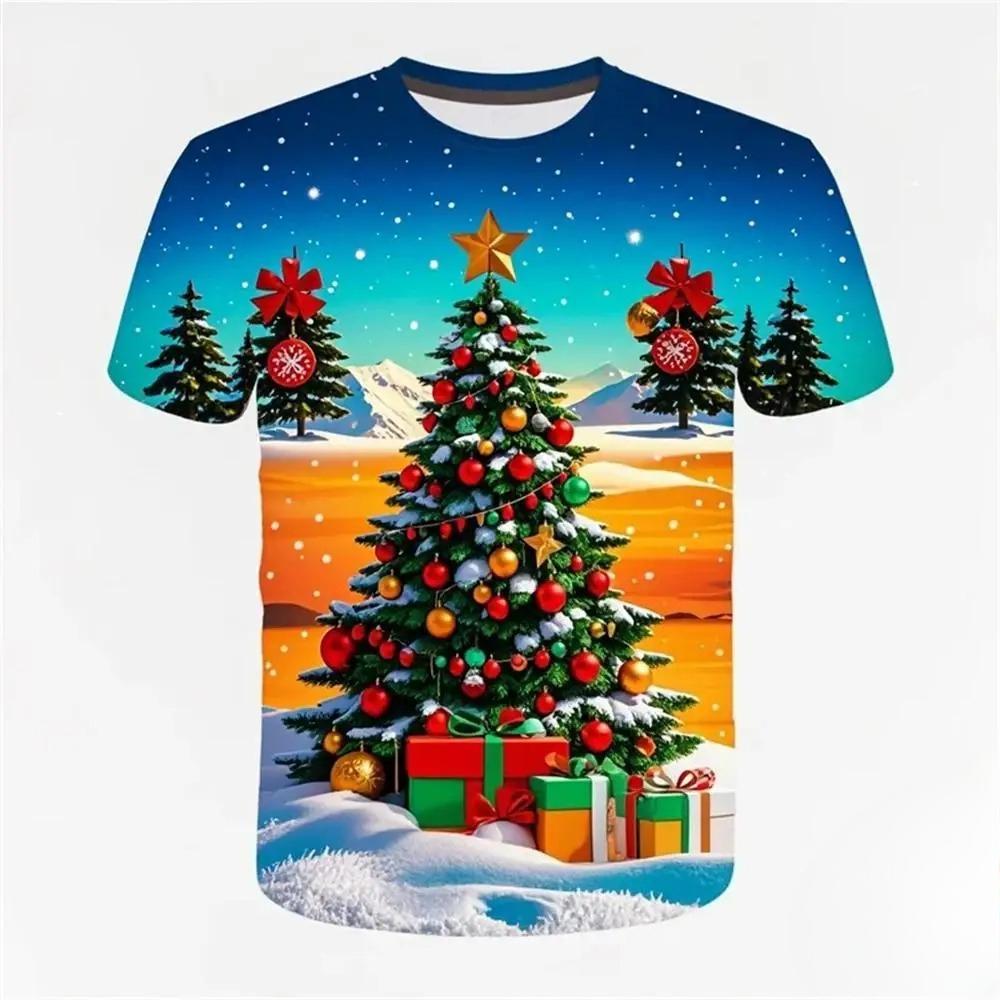 Cute Santa Claus Christmas Pattern T-shirt for 3D Printed Merry Christmas T-shirt Tops Kids T-shirt