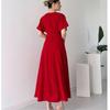 2024 Spring/Summer Pleated Drawstring Women's Maxi Dress - Solid Color Fashion