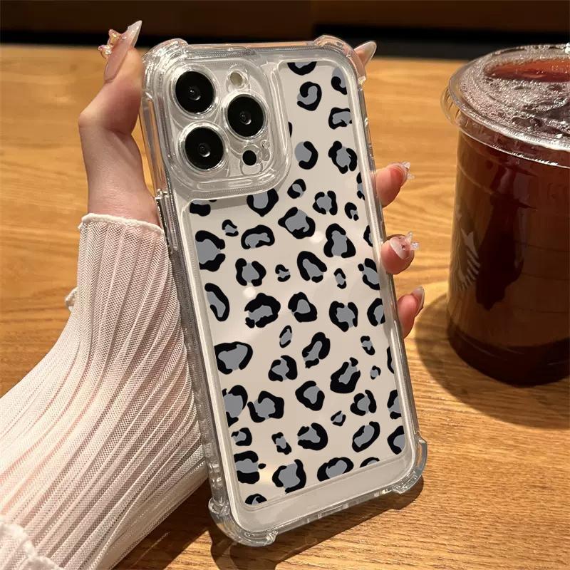 Leopard Print Transparent Phone Case For iPhone 16 15 14 13 12 11 Pro Max 7 8 16 Plus X XR XS Max Silicone Clear Tpu Soft Cover