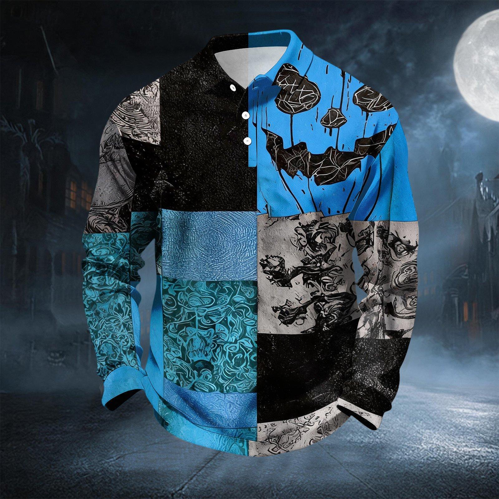 Men s Long Sleeve Button Down Collar Shirt for Halloween Casual Wear L