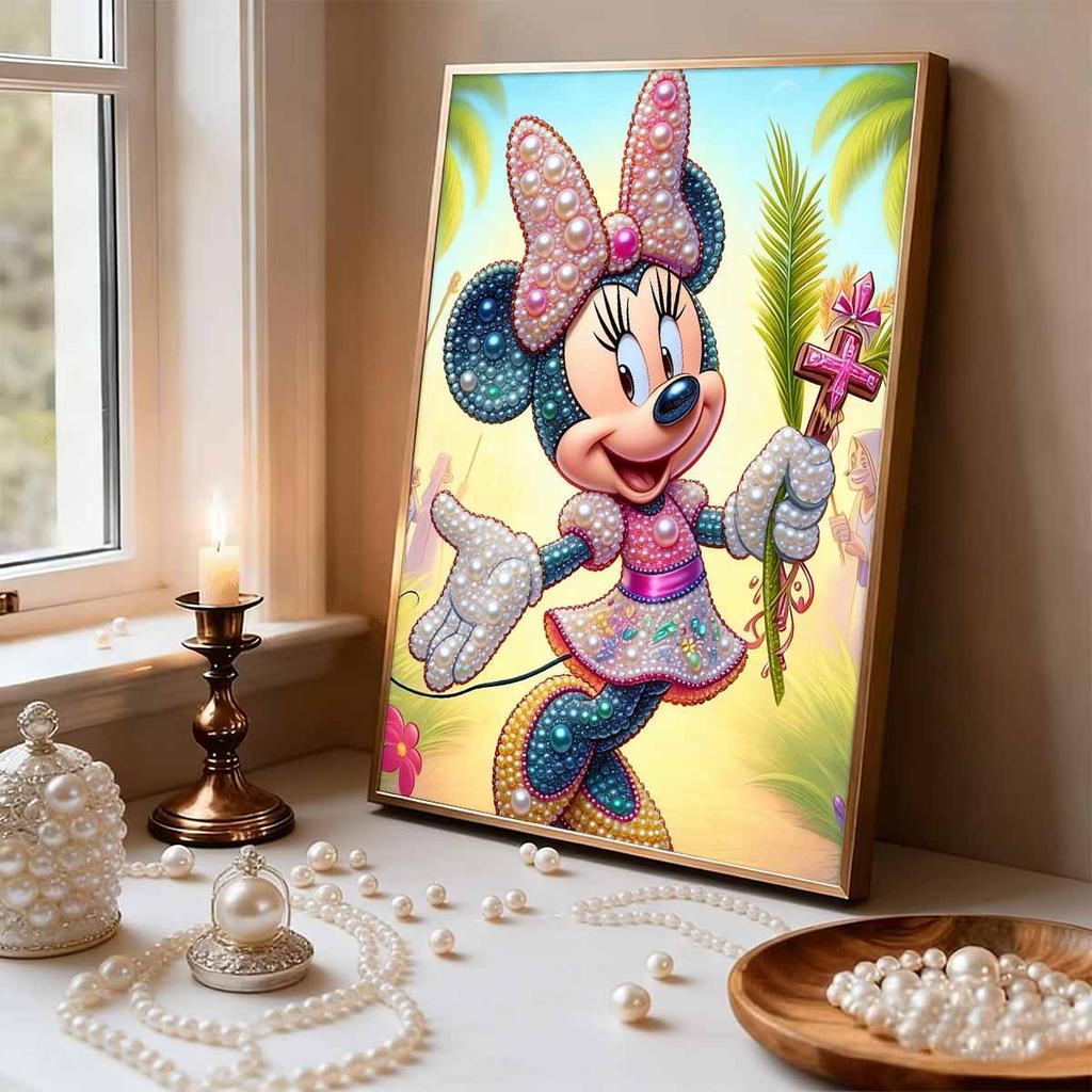 Disney Pearl Painting Minnie Easter Palm Cross Creative Art 5D Pearl Embroidery Cross Stitch Kit Handmade DIY Home and Room Decor Gift