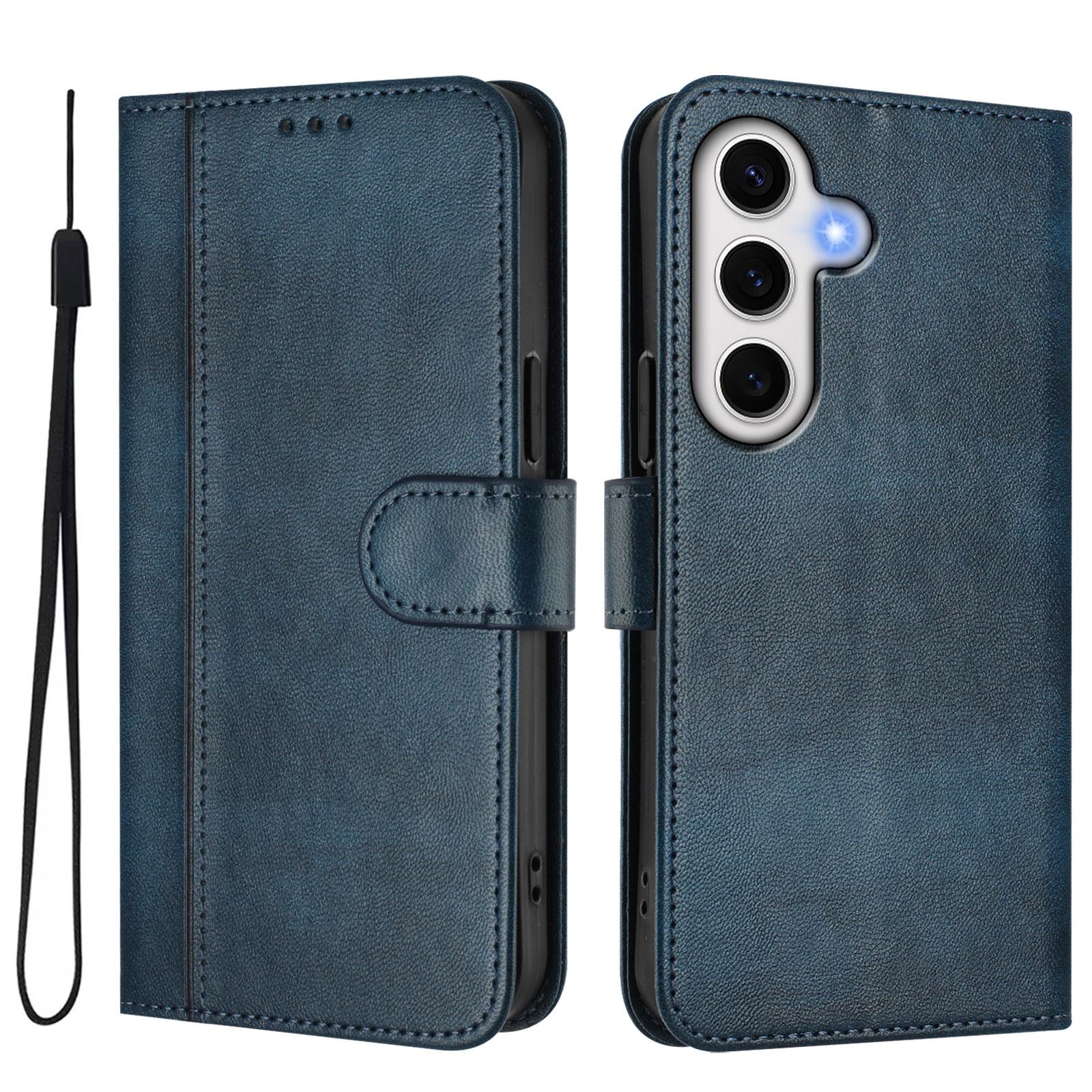 

Чохол-гаманець для Samsung Galaxy S24 FE зі шкіри з ретро-текстурою, з підставкою та шнурком Blue