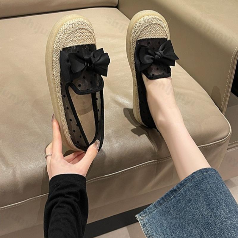 Fashion Bow Dot Design Fashion Casual Single Shoes Women's 2025 Summer New Mesh Breathable Comfortable Sandals Low Top Thick Soled Shoes