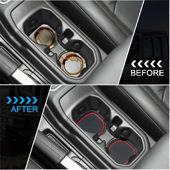 Cup Holder Coaster For Wrangler JL JLU 2018-2024 2025 Wrangler Accessories Gladiator JT -2025 Silicone Cup Erts Interior Mats Pad (Red Trim, 4-Pcs