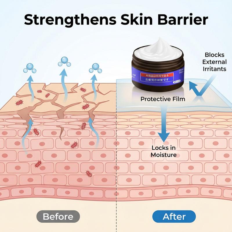 მცენარეული კანის ბარიერის აღმდგენი კრემი სახისთვის და სხეულისთვის - ამშვიდებს სიწითლეს, ეგზემას, სიმშრალეს და ქავილს - ღრმად დამატენიანებელი ყოველდღიური მოვლა (50გრ)