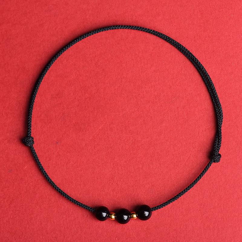 Golden Obsidian Luck Beads Bracelet with Red String for Zodiac Year - Calming Gift for Adults and Children. Single Anklet/Bracelet