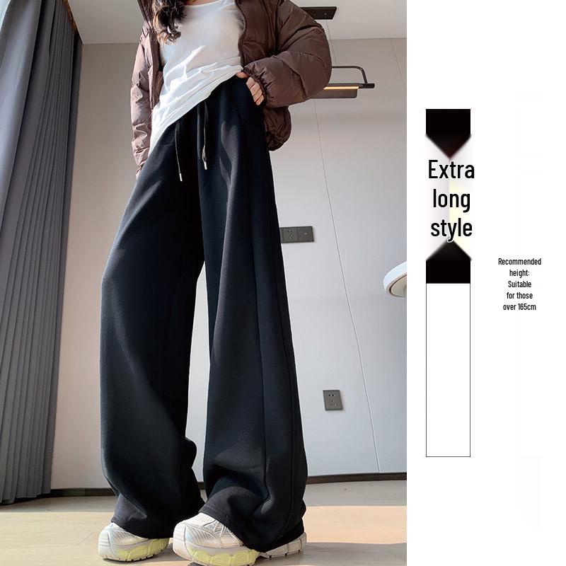 Women's Off-White High-Waisted Wool Wide-Leg Pants - Autumn/Winter 2025, Warm Slimming Floor-Length Casual Trousers