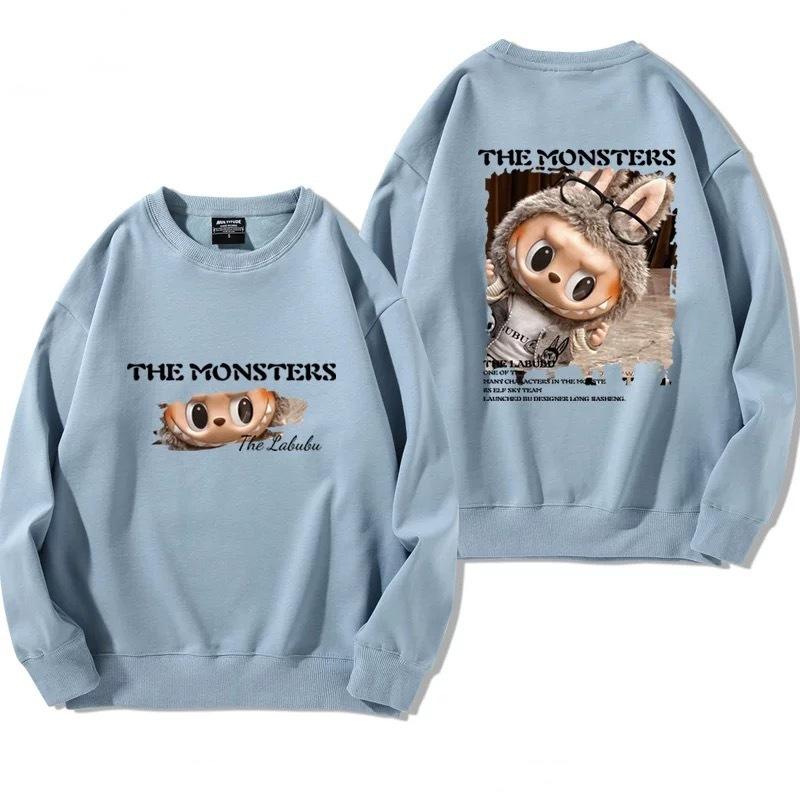LABUBU Hoodies Printed Front and Rear Long-sleeved Round Neck Sweater Girl Cute Top