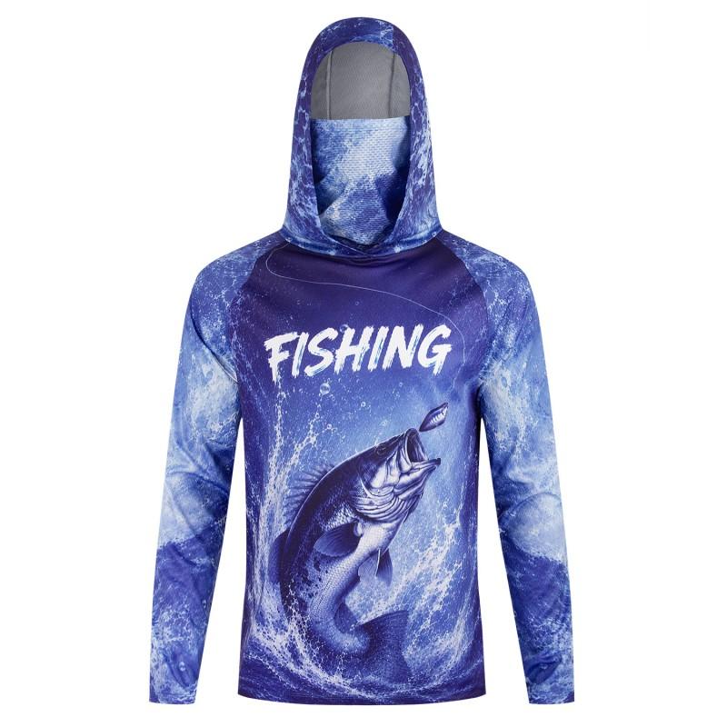 Mens UPF 50 Quick-Dry Fishing Hoodie With Face Cover Breathable Sun Protection Shirt Outdoor Angling Hiking Cycling