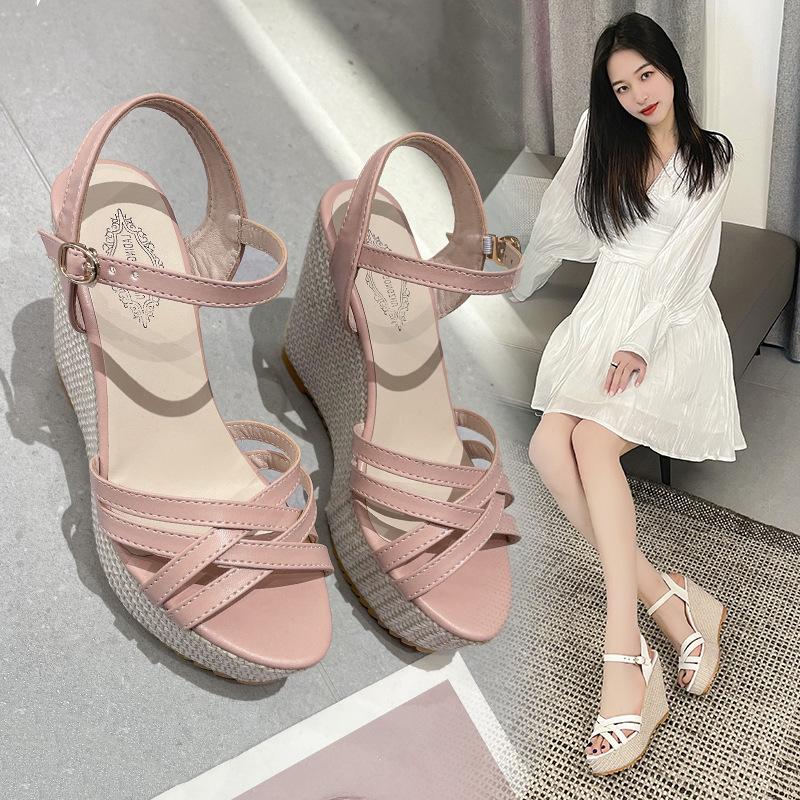 Classic Wedge Sandals for Women 2026 Summer New Comfortable Thick-soled Platform High-heels Fish-mouth Women's Shoes Large-sized