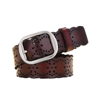 Womens Vintage Cut-Out Genuine Leather Belt With Pin Buckle Wide Waistband Casual Office Outfits
