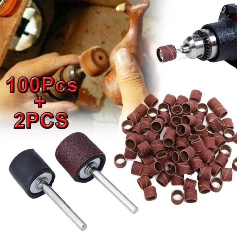 100Pcs 1/2" 80Grit Sander Paper Sanding Bands +2pcs 1/8" Mandrel for Rotary Tool