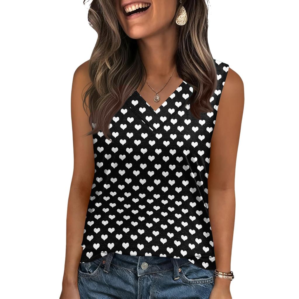 Ärmelloses V-Ausschnitt Freizeit-Top für Damen mit geometrischem Patchwork-Print Lockere Passform Leichtes Tanktop