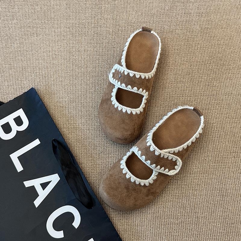 Vintage Mori fairy wind bag head half slippers female outer wear 2025 autumn with skirt Muller shoes Mary Jane sandals