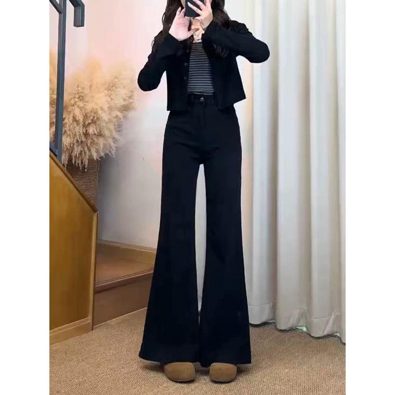 Women s Plus Size Black Fleece-Lined Stretch Micro-Flare High-Waisted Bootcut Jeans XL