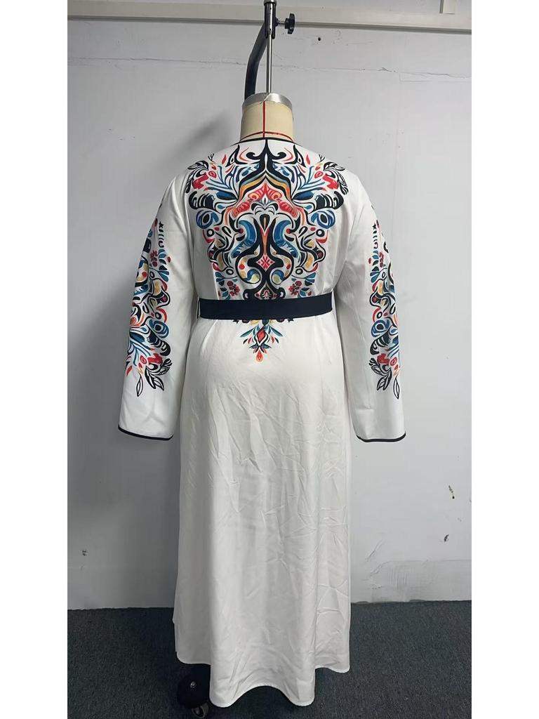 Middle East Ethnic Style Printed Bow V-neck Plus Size Maxi Dress
