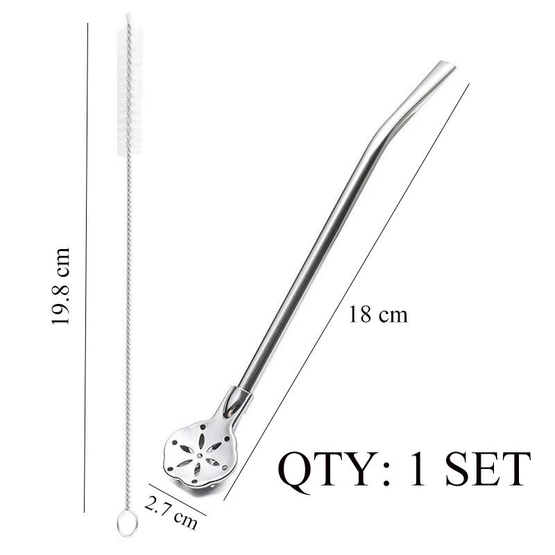 2in1 Stainless Steel Drinking Straw Spoon Yerba Mate Tea Filter Reusable Easy Cleaning Bombilla Gourd Bar Accessories with Brush