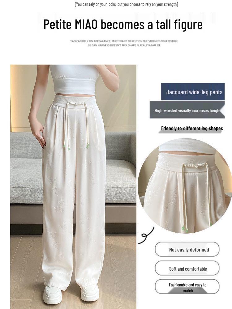 Women's High-Waisted Drapey Silk Wide-Leg Pants - New Chinese Style, Lightweight and Trendy for Summer