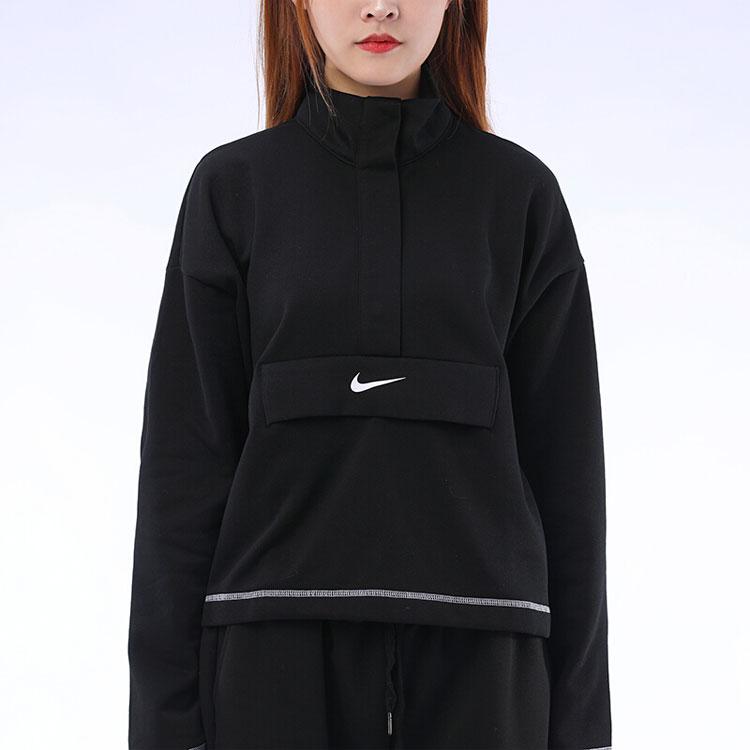 Nike Logo Stand Collar Pullover Sweatshirt Women Tops Black CU6638-010