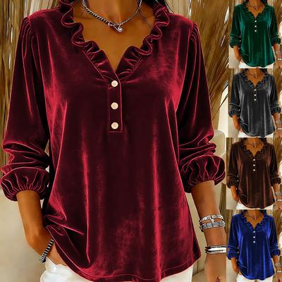 Short Velvet Lounge Set with Crew Neck, Fashion Casual Workwear Long Sleeve Women's Clothing