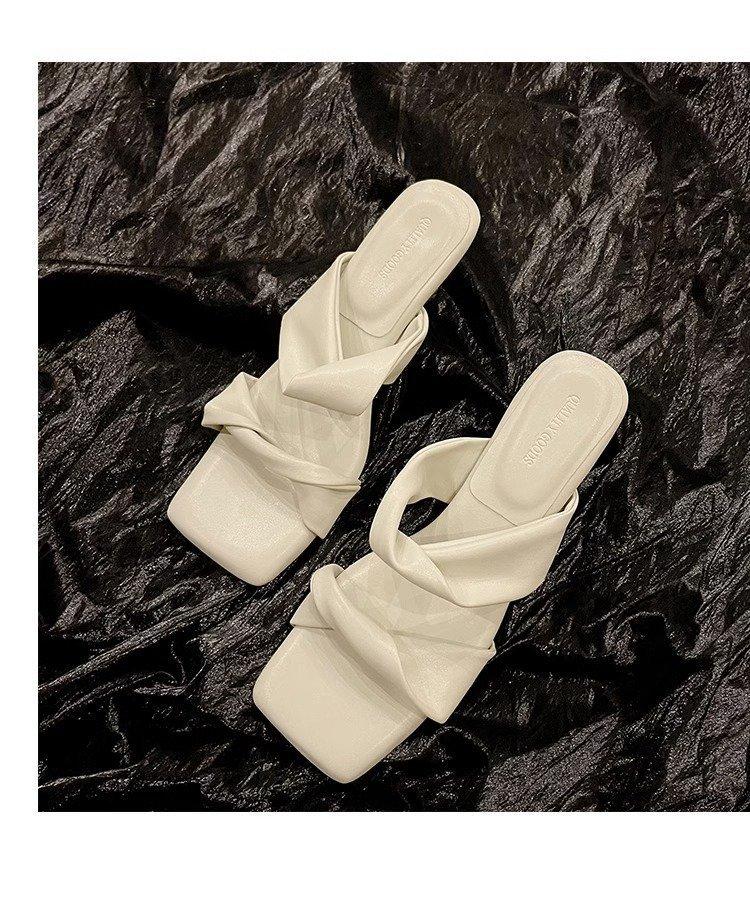 

2025 new great-looking simple Internet celebrity women summer wear square head stepping on shit feeling comfortable high-heeled sandals soft sole 40