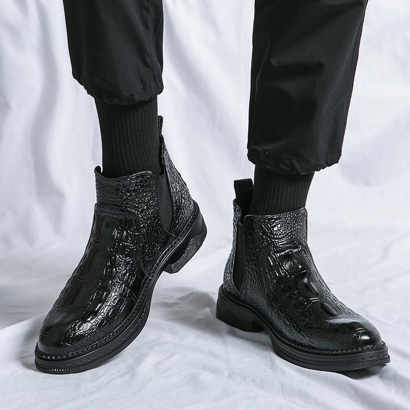 Men’s Motorcycle Boots Retro Street Style Dress Chelsea Boots Tuxedo Wedding Brown Men Ankle Boots