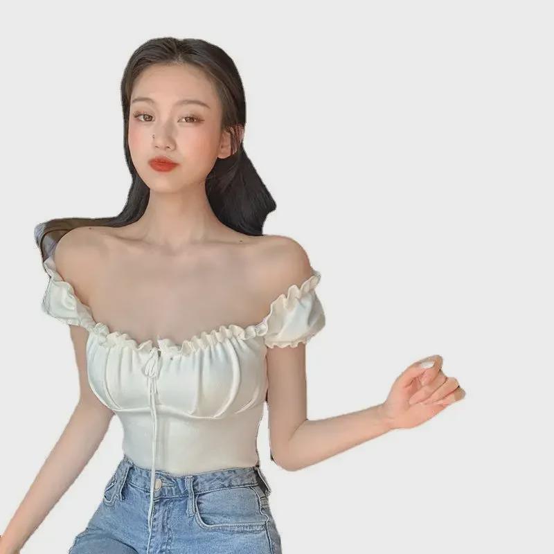 Chic One-Shoulder Summer Top for Women with Drawstring Tube Design and Suspenders