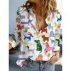 Women's Shirts Animal Dog Graphic Stylish Casual Long Sleeved Shirt Collar Regular Tops Daily Going Out Buttons Women's Clothing