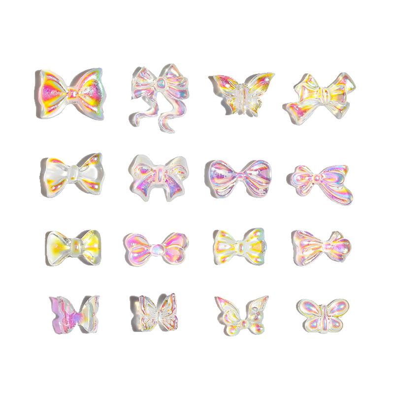 20PCS Auroras Bowknot 3D Nail Art Decoration Resin Nail Charms Jelly Color Glitter Nail Ribbon Bows Butterfly DIY Manicure Salon