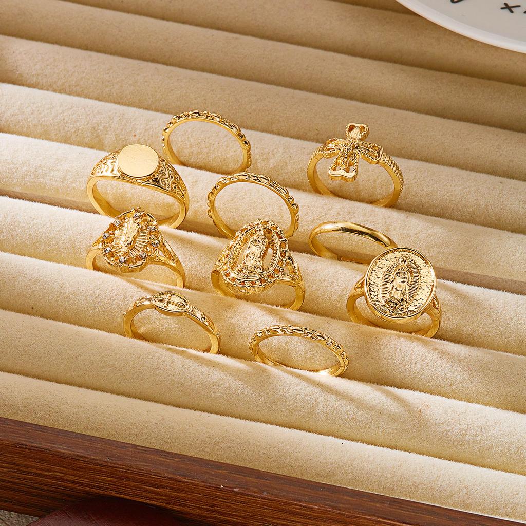 10 Piece/Set Vintage Rhinestone Portrait Ring for Women Retro Inlaid Face Charm Adjustable Stackable Ring  Jewelry Gifts