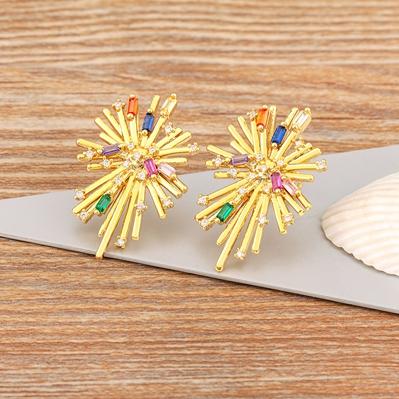 

Nidin Fashion Korean Personality Firework Earrings Elegant Gold Plated White / Colorful Inlaid Zircon Ear Jewelry Wedding Gifts