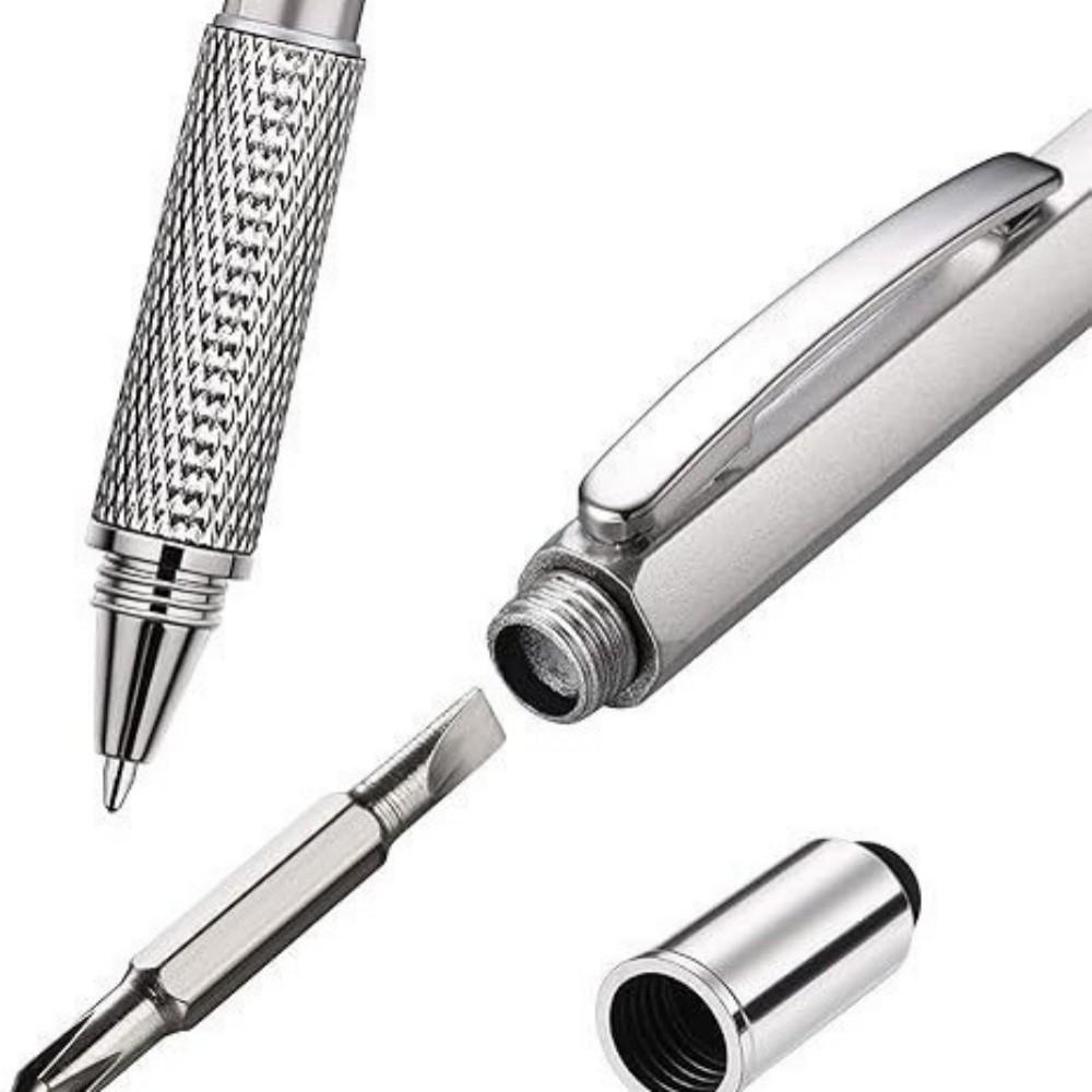 6 in 1 Multifunctional Pen Touch Screen Stylus Capacitive Pen with Screwdriver Ruler Levelgauge Refillable Ballpoint Pencil Tool