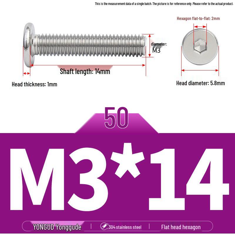 304 Stainless Steel Ultra-Thin Flat Head Hex Socket Bolt, M2-M12