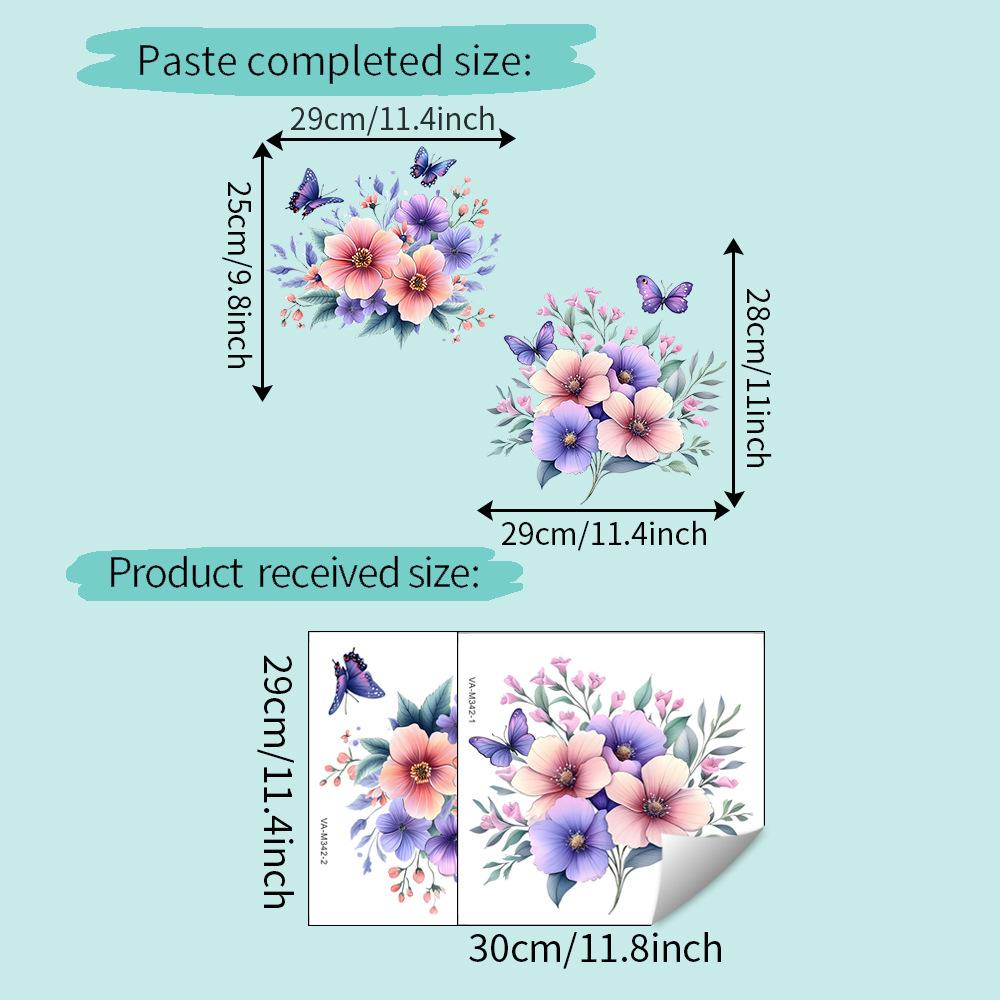 

Home Decoration Watercolor Flower Leaf Stickers Self-Adhesive For Toilet Bathroom Bedroom Wall Decor 29x30cm 2pcs