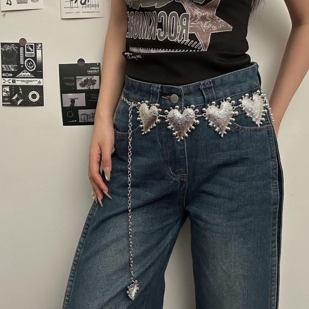Punk Zinc Zinc Alloy Waist Chain Jeans Decor Adjustable Belt Elegant Heart Chain Waistband  Waist Accessories