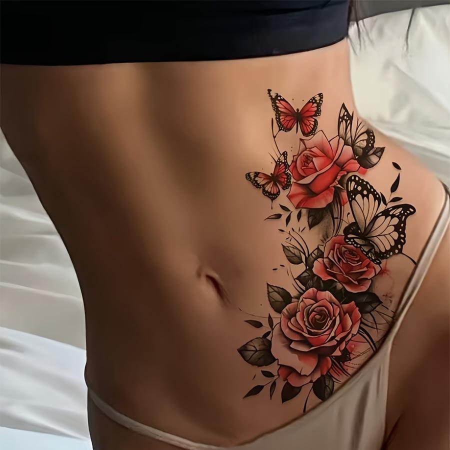 Waterproof Fake Tattoos Butterfly Tattoo Sticker 1 Sheets Cover Scars sticker Red Rose temporary tattoo Accessories
