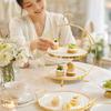 Ceramic Dessert Display with Gold Metal Frame Glossy for Afternoon Tea, Weddings