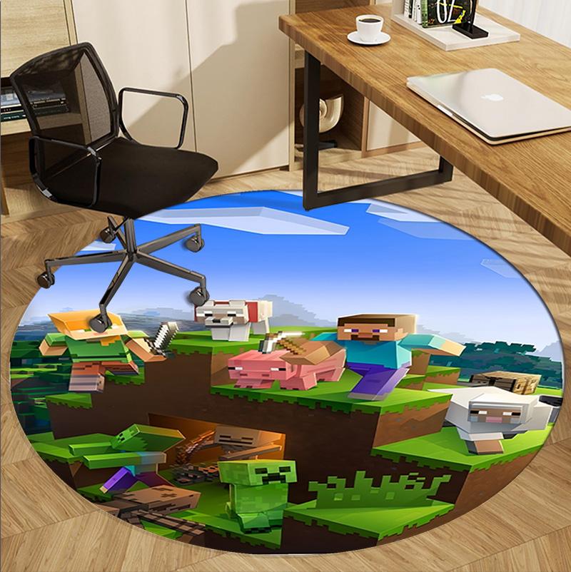 Minecraft Pattern Round Rug, Indoor/Outdoor Mat, for Picnic, Gameroom, Bedroom, Office, Living Room, Home Decor Carpet, Birthday Gift