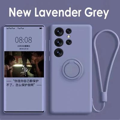 Per Samsung S24 Ultra Custodia per telefono con supporto ad anello in silicone liquido Per Galaxy S23 Plus S22 S21 FE Custodia con protezione per obiettivo della fotocamera Laccetto