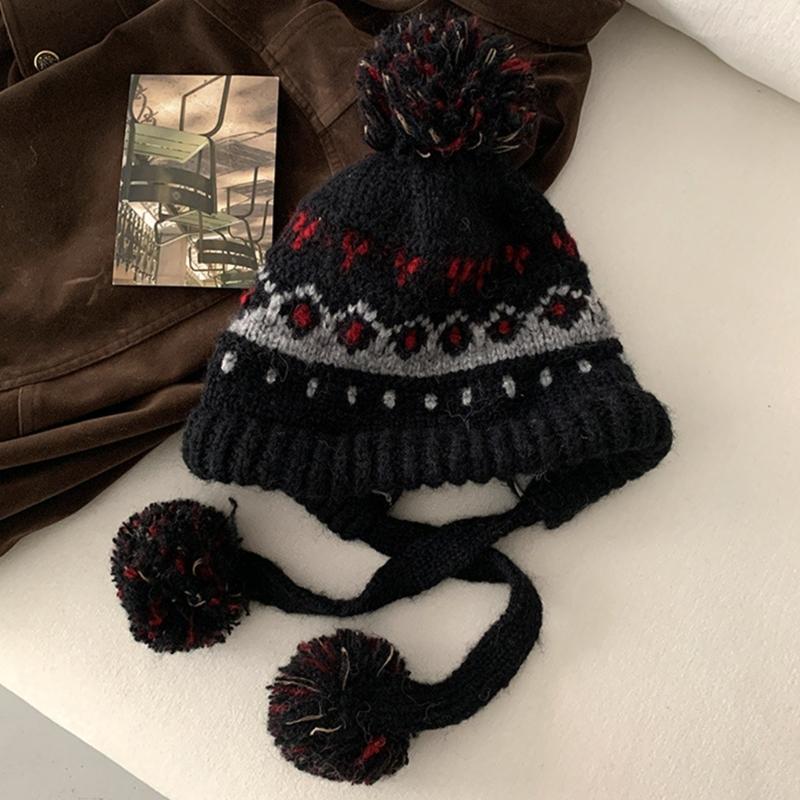 Elastic Thermally Fleece Hat Nordic Pattern Lightweight Cold Weather Headwear Elastic Winter Beanies For Travel