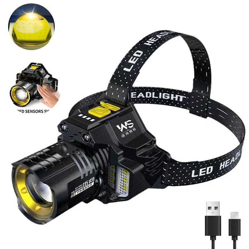Rechargeable Powerful LED Headlamp with Telescopic Zoomable Headlight Outdoor Camping Waterproof High Lumen Work Head Flashlight