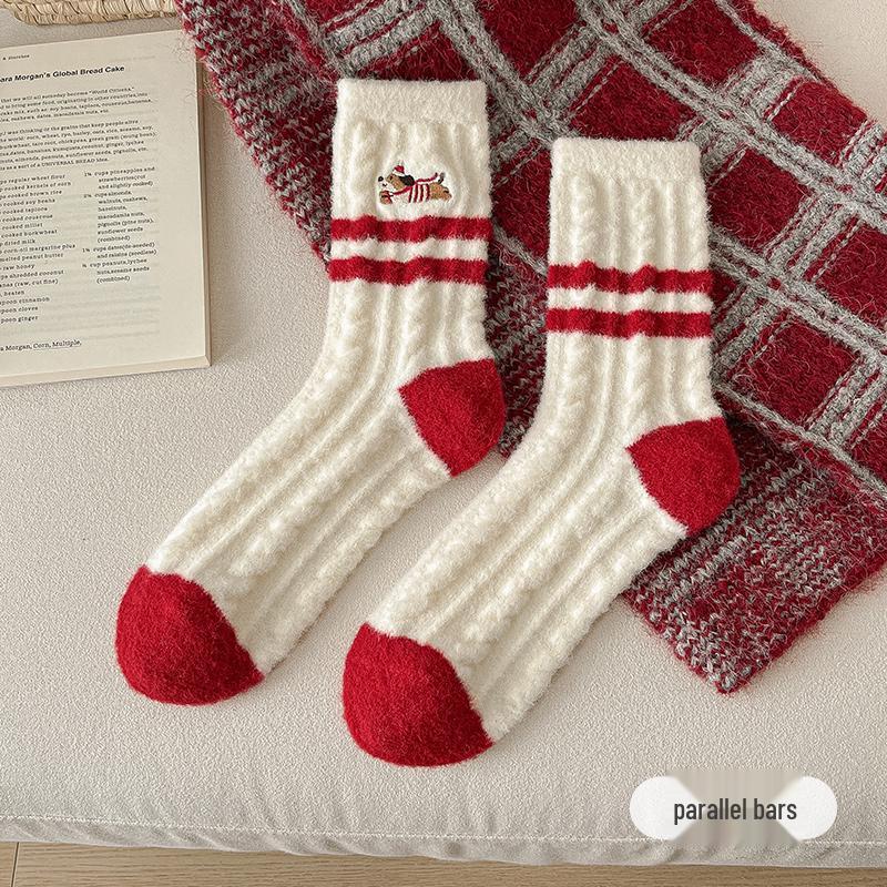 Benmingnian Women's Thick Coral Fleece Socks - Cozy Red Christmas Winter Sleepwear