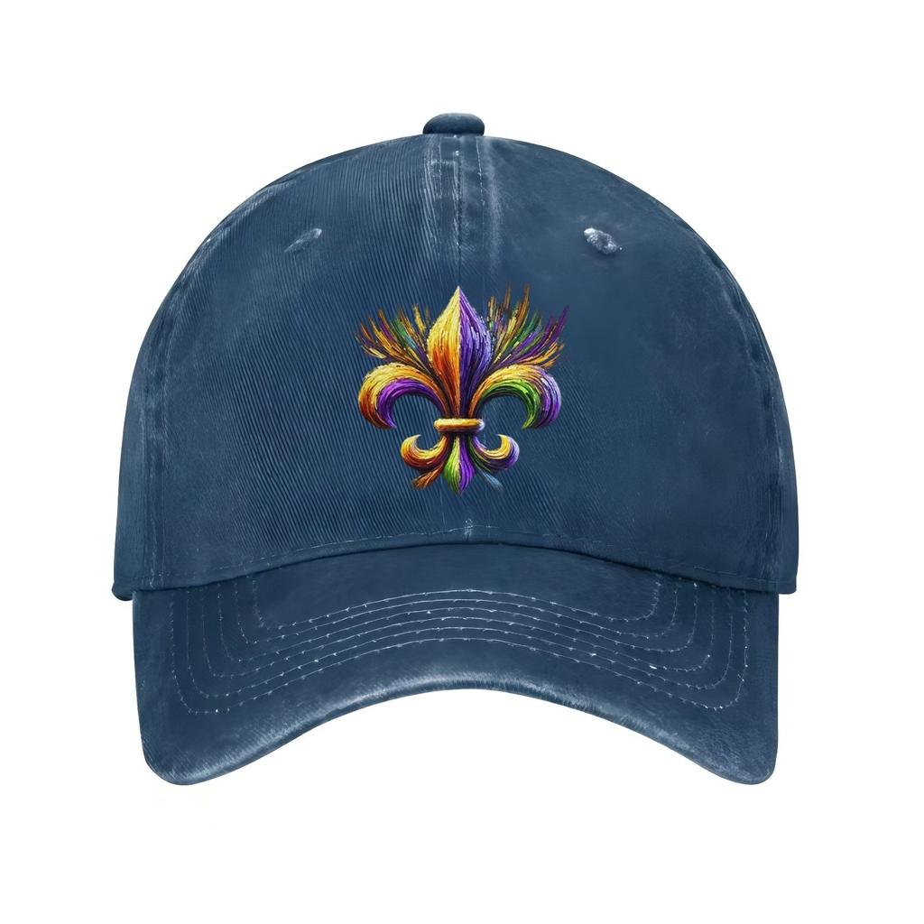 Mardi Gras Fleur de Lis Baseball Cap Distressed Adjustable Outdoor Sports Hat Casual Gift for Adults