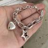 100% Solid 925 Sterling Silver Retro Bracelet for Women Men Vintage Handmade Heart Star Tassel Patern Bracelet Birthday Gift